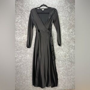Victoria's Secret Dress Womens XS/S Black Satin Long Sleeve Wrap Maxi Evening